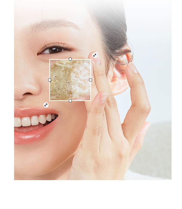어린쑥 클렌징 흡착 팩폼 쑥시카 BHA™ 를 시연중인 모델 / 어린쑥 클렌징 흡착 팩폼 쑥시카 BHA™의 텍스처