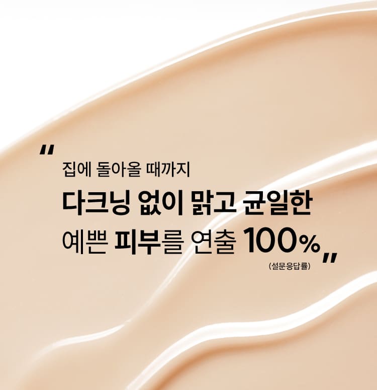 “집에 돌아올 때까지 다크닝 없이 맑고 균일한 예쁜 피부를 연출 100%(설문응답률)”