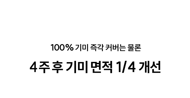 100% 기미 즉각 커버는 물론 / 4주 후 기미 면적 1/4 개선