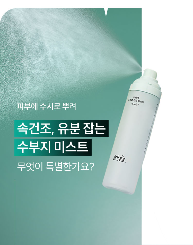 피부에 수시로 뿌려 속건조, 유분 잡는 수부지 미스트무엇이 특별한가요?