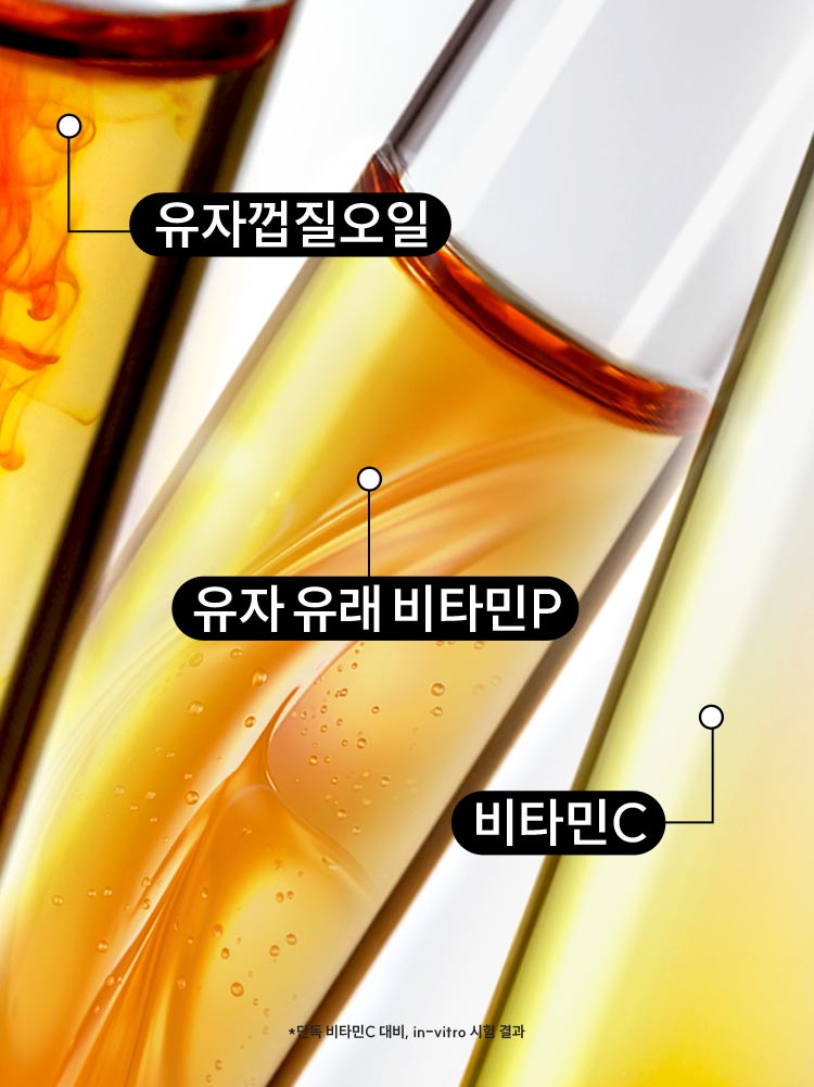 유자껍질오일, 유자 유래 비타민P, 비타민C, *단독 비타민C 대비, in-vitro 시험 결과